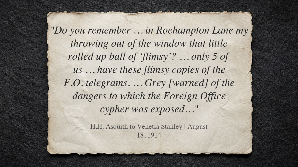Asquith's State Secrets - What He Revealed to Venetia Stanley letter illustration for August 18, 1914